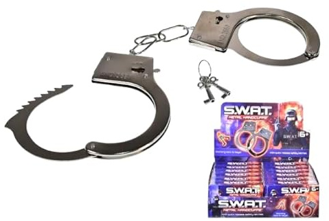 Metal Hand Cuffs / Handcuffs, Fancy Dress Police Accessory, SWAT, FBI, FED, Handcuffs for Pretend Fun Play, Fits Adults and Children (Pack of 1), Silver, S (HANDC01)