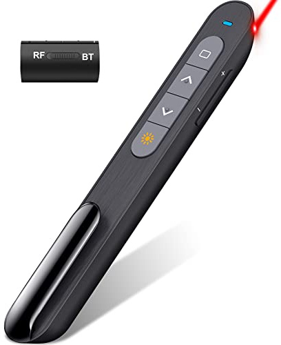 Presentation Clicker Rechargeable Compatible with Bluetooth and RF 2.4GHz Red Light, Wireless Presenter Remote Control for Powerpoint Presentations Pointer Slide Clicker for Mac Computer