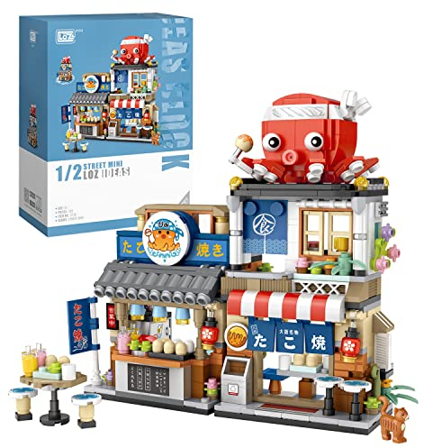 Japanese Street View Takoyaki Shop Mini Building Blocks, MOC Creative Japanese Toys for Girls 6-12 Years Old, 722 Pcs Simulation Architecture Construction Toy (Not Compatible with Lego)
