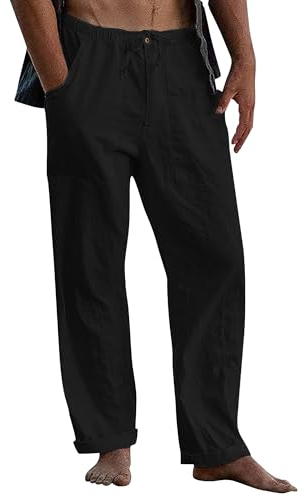 LVCBL Herren Einfarbig Klassische Hose Elastischer Bund Sommer Strand Gewicht Schwarz 3XL