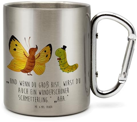 Mr. & Mrs. Panda Thermobecher Raupe Schmetterling - Geschenk, Hut, Teebecher, Entwicklung, Becher Aus Edelstahl, Lustige Sprüche, Teetasse, isoliertasse, Erwachsen Werden, thermotasse, Hütchen