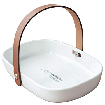 Frutero para Frutas Bandeja de sirvería de fruta de cerámica - con mango plato de aperitivo rectangular decorativo - elegante diseño moderno for cocina, fiesta, pantalla central Cesta de Frutas Cocina