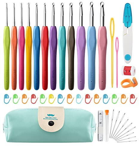 OWill Crochet Hooks Set, 12 PCS Ergonomic Sizes, Crochet Kits for Beginners and Adults, Crochet Hook with Storage Bag and Crochet Accessories, Applications for Knitting Enthusiasts