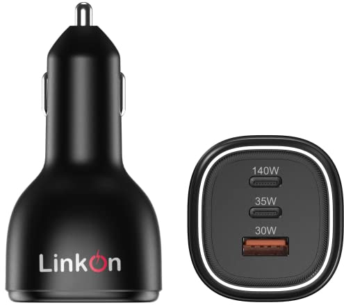 LinkOn 165W Car Charger with 140W PD3.1 USB-C and 30W QC3.0 UAB-A Compatible with MacBook Pro 16” 2021 Lenovo Legion 7 7i HP Dell Samsung Apple