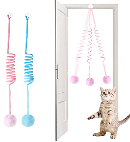 Fantasyon 2PCS Interactive Cat Toys for Indoor Cats - Hanging Self-Play Kit for Adults & Kittens (Pink+Blue)