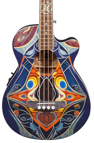 Lindo Sahara Chitarra Bass Elettroacustica (Scala Corta 30) | Conchiglia Abalone e Intarsio a Stella Nautica in Legno d'Acero al 12° Tasto | Finitura d'Arte Grafica | Manico in Composito