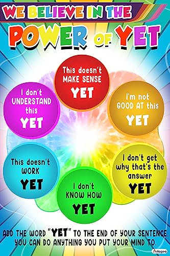 ADOGEO Power of Yet Vertikales Poster – Motivierende Wandkunst für den Schulanfang – inspirierende Zitate für Lehrer, Schulberater und Kinder – 40,6 x 61 cm – verbessert Klassenzimmer-Dekor und