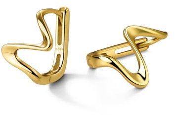 Reffeer 925 Sterling Silber Ocean Wave Creolen Huggies für Frauen Kleine Creolen Minimalistische Ohrringe (B-18K Gold Plated)