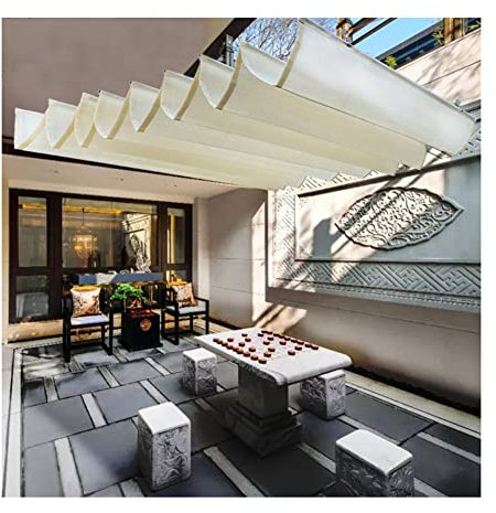 Rygcrud Rétractable Canopée Terrasse Extérieure Couverture D'ombre, Fil Coulissant Pergola Voile De Vague Store pour Pont Cour Porche Belvédère (Couleur : White, Taille : 2.5x5m)