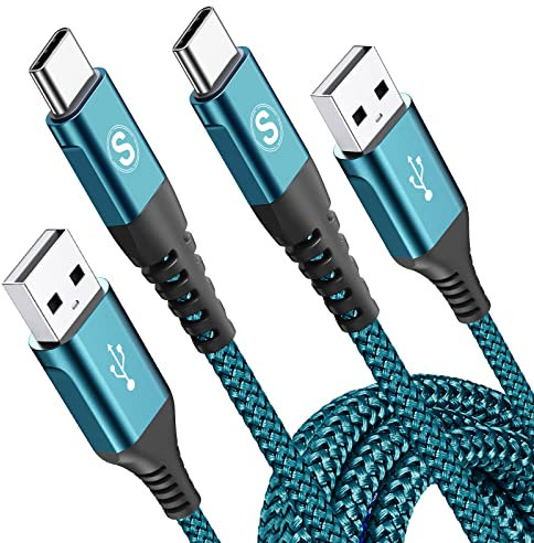2Pack 3M USB C Charger Cables, Super Fast Charging Type C Phone Wire for 15 Plus Pro Max, Samsung Galaxy S23/S22/S21/S20/S10/S9 A54/A53/A34/A14/A12 Z Flip 3/4/5 iPad Pro Google Pixel PS5 Tablet