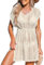 CUPSHE Damen Bikini Cover Up Strandkleid V Ausschnitt Tunnelzug Seitenschlitz Lochmuster Häkelt Strandponcho Sommer Beachwear Crochet Mini Dress Aprikose XL