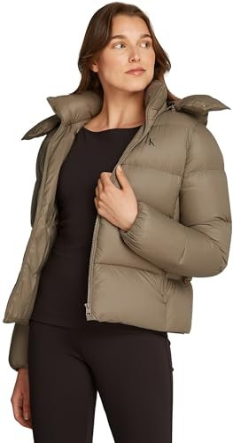Calvin Klein Damen Pufferjacke Down Short Puffer mit Kapuze, Brindle (Beige), XXS