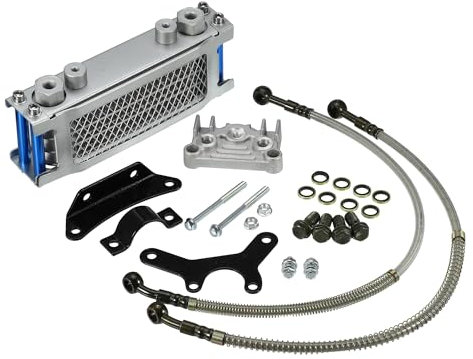 QUARKZMAN Kit Estándar de Radiador de Enfriamiento de Aceite del Motor Universal para Motocross, Pit Bike, Monkey Bike, ATV y Quad con Motores de 50CC-160CC Tono plateado