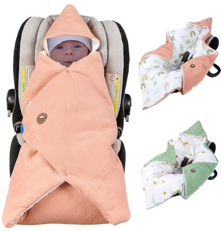 Mama Poppins Germany Einschlagdecke mit Glückskind Schriftzug aus 100% Bio-Baumwolle 90x90 cm Kuscheldecke für Kinderwagen Babyschale universal Baby Decke doppelseitig Musselin und Fleece Stoff