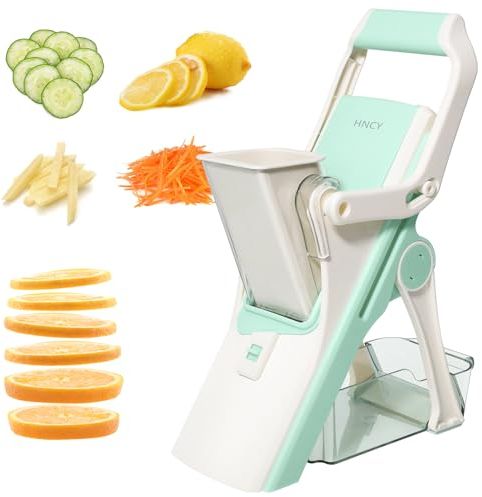 HNCY Mandoline Cuisine, Coupe Legumes Manuel avec 5 Modes de Coupe, Vegetable Chopper avec Récipient, Coupe Légumes Mandoline pour julienne, Tranche, Coupe-Oignon, Coupe-Chips Cuisine Accessoires
