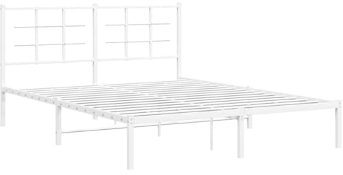 vidaXL Bettgestell mit Kopfteil Metall, Bett mit viel Stauraum, Bettrahmen mit Lattenrost Metallbeinen, Metallbett Gästebett Doppelbett, Weiß 160x200cm