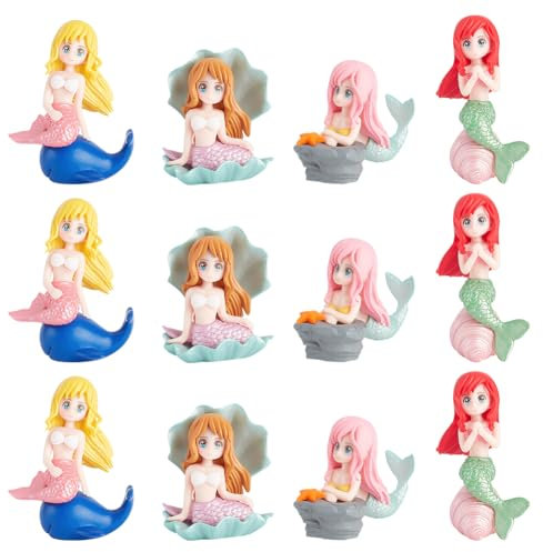 AHANDMAKER 12 Stück Miniatur-Meerjungfrau-Figuren, Mini-Meerjungfrau-Puppe, Meerjungfrau unter dem Meer Tortenaufsatz, Statue, Niedliche Meerjungfrau Für Den Feengarten, Sukkulenten-Dekorationen