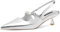 MIRAAZZURRA Donna Kitten Heel Slingbacks Pizzo Punta Decolleté Tacco basso Slip On Scarpe con Cinturino Fibbia per Incontri Feste Lavori, argento, 36 EU