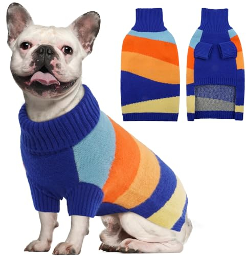OUOBOB Hundepullover, Pullover für große Hunde, Rollkragenpullover für große Rassen, Haustier-Sweatshirt, Strickwaren für Corgi, Pitbulls, britische Bulldogge, Mops, Größe L