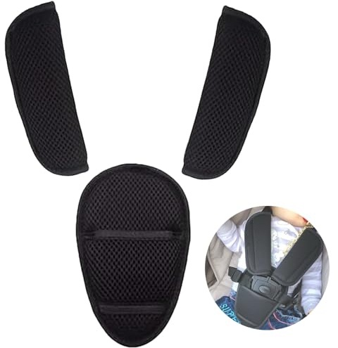 Baby Sicherheitsgurt Schulterpolster, 3 Stück Gurtpolster Kinder, Universal Gurtschoner & Gurtpolster Gurtbezüge für Babyschale, Kinderwagen, Buggy & Autositz (Schwarz)