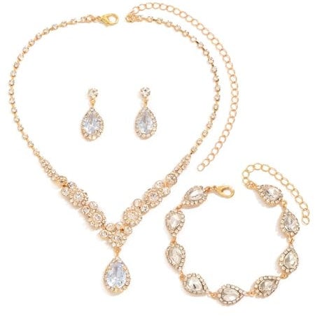 Jewellery Set for Women, Bridesmaid Jewellery Sets Costume Jewellery Set Rhinestone Necklace Bracelet Dangle Earrings Adjustable Jewellery Gifts for Wedding Party Bridal Bridesmaid Accessories