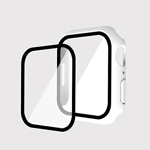 GANGANPRO 2 in 1 Design PC Custodia con Protezione Vetro Schermo Temperato per Apple Watch 7/8/9,Ultrasottile Resistente Smartwatch Cover Graffi per iWatch 45mm Accessori - Bianco
