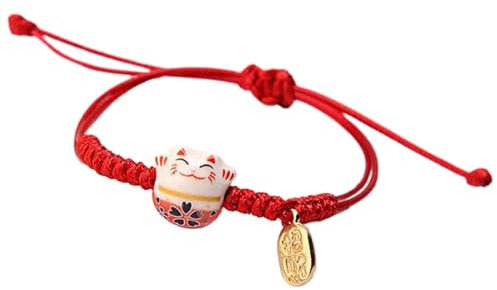 SANRLO Bracelet mignon Maneki Neko en forme de chat fait à la main en céramique réglable et coloré pour femmes et filles, Size reference picture, corde en coton
