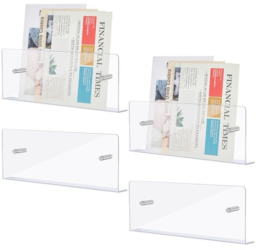 Memorywuu 4 transparente Zeitschriftenhalter, Wandhalterung, 40,6 cm, Zeitschriften-Wandregal, hängende Broschürenhalter, schwebende Literatur-Acrylregale für Wartezimmer, Schlafzimmer, Wohnzimmer