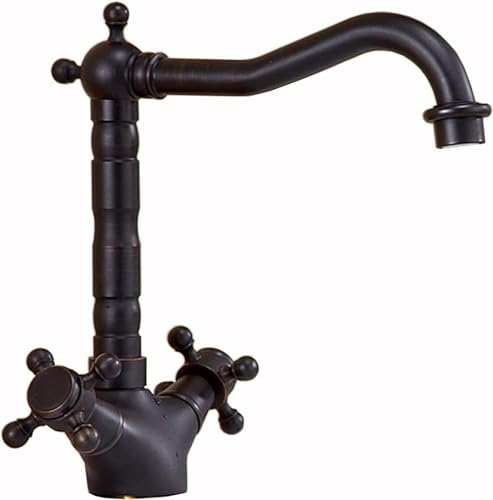 Antiker Messinghahn, Badezimmer-waschtischarmaturen Im Retro-stil, Kreuzgriff, Spültischarmaturen Für Die Küche Aus Messing, Schwarzer Küchenspültischhahn, Waschtischarmaturen(Color:Schwarz)