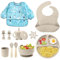 NATNAV Assiette Bébé pour Kit de Sevrage autonome,Bol Cuillere Bebe,Tasse Bebe,Bavoir Silicone Bebe,Assiette Ventouse BéBé,Enfant Set Couverts Vaisselle Lot de 11 Set passe au lave-vaisselle (Beige)