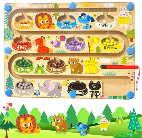 Oneyus Montessori Spielzeug ab 3 4 5 6 Jahre Mädchen Junge Kinder Magnetspiel Labyrinth für Mädchen ab 3-6 Jahre Farben Lernen Sortierspiel Holzspielzeug Zahlen Farben Lernspiele Motorikspielzeug