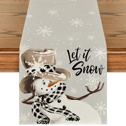 Artoid Mode Schneemann Büffel Plaid Schal Lass Es Schneien Weihnachten Tischläufer, Küche Tisch Dekoration Drinnen Urlaub Party Dekor 40x180 cm