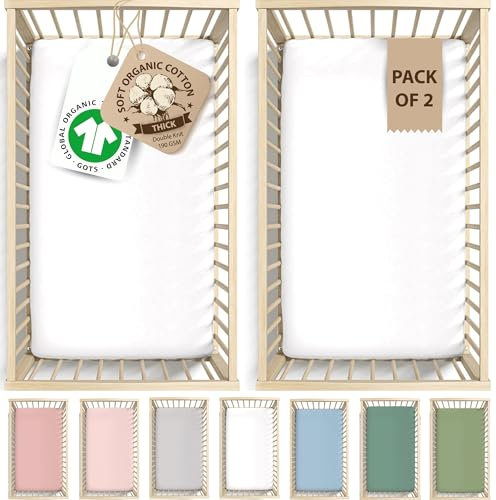 Bunnyjik Spannbettlaken 70x140 Baby – 2er Set GOTS Zertifiziert Bio-Baumwolle– Luftig & Kühlend – 190GSM Bio-Baumwolle - Bettlaken Kinderbett 70x140 Babybett Spannbettlaken – Interlock aus gekämmter
