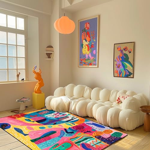 LWQZJ Tapis de Graffiti coloré Tapis Abstrait de Dessin animé Tapis d'impression à Poils Courts Doux Tapis de Porte Lavable antidérapant pour la Maison Salon Restaurant Chambre Cuisine (180×280cm)