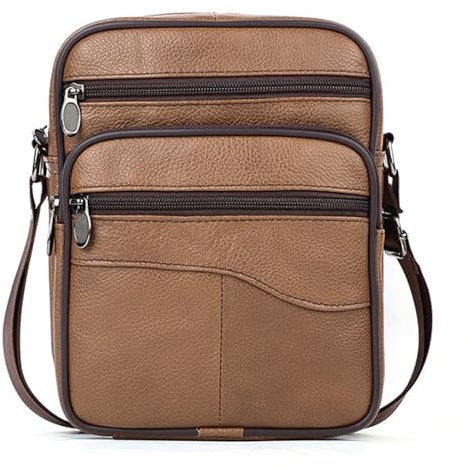 Umhängetasche Herren Schultertasche Leder Tasche Vintage Herrentasche zum Umhängen Shoulder Bag Men Crossbody Handytasche Messenger Bag für Arbeit Reise Alltagsleben (Dunkelbraun Umhängetasche)