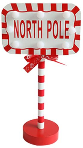 QmjdDymx Panneau d'arrêt du Père Noël - Petit Panneau Lumineux de Noël sur Pied avec Base en Bois - Ornements de Panneau rustiques Vintage, Style 3, décorations de Noël, sans Pile