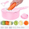 Cortador de verduras 9 en 1, rallador de verduras con contenedor, cortador de verduras multifuncional con 6 cuchillas de acero inoxidable para cocina (rosa, 9 en 1)