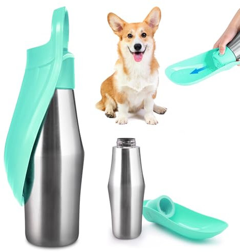 Gourde pour chien - 750 ml - Pliable à 180° - Portable - En acier inoxydable - Pour la formation - Vert - 1