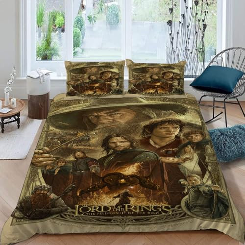 LORDOS Bettwäsche-Sets Der Herr der Ringe Baumwolle Mikrofaser Atmungsaktive Bettwäsche,Weiche Bequemer Schlafzimmer Bettbezug Set 135x200cm Mit 2 Kissenbezüge 80x80cm
