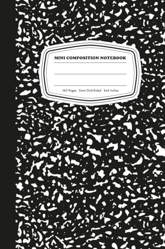 Mini Composition Notebook: Black Marble 5mm Grid Ruled Journal, 160 Pages, 4X6 Inches