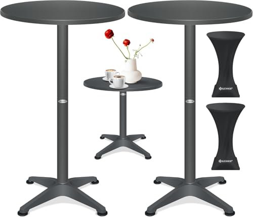 KESSER® 2in1 Stehtisch Bistrotisch 2er Set | Aluminium Edelstahlplatte | höhenverstellbar 70cm / 115cm | Partytisch Tisch Ø 60cm | Rund | In- & Outdoor | Empfangstisch | Inkl. Husse | Anthrazit