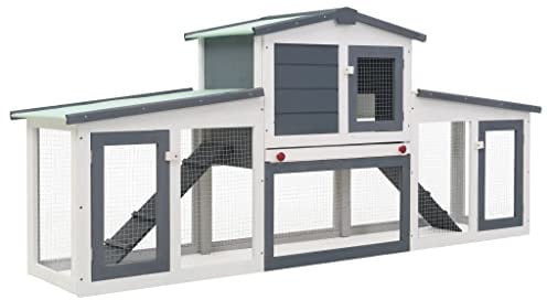 HOMIUSE Hasenstall Winterfest Kaninchenstall Draußen 204x45x85 cm Hhasenstall Winterfest XXL Grau und Weiß