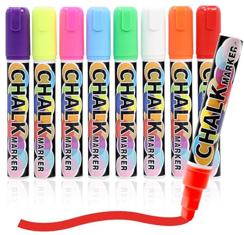 APOMOONS Chalk Marker Kreidestifte für Tafel Abwaschbar 8 Farben Liquid Chalk 10mm Kreidestifte mit Dicker Spitze Glaskreide Kreidestifte für Fenster Fenstermalstifte Glasmarker Tafelstifte