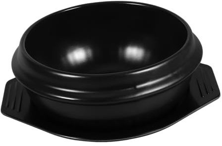Cabilock Korean Stone Bowl and Ceramic Soup Pot 1500ml Tray Black Heat-resistant Cookware for Bibimbap and Stew Stovetop Cooking Korean Hot Pot Bowl