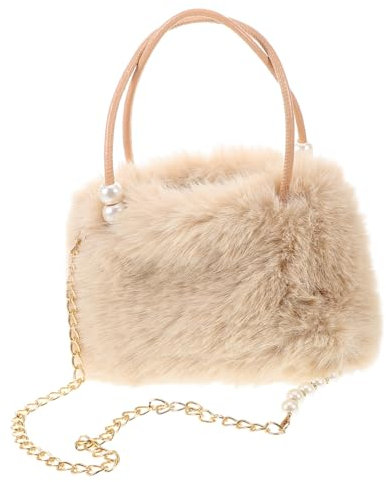 Holibanna Flauschige Große Faux-fell Handtasche Mit Eleganter Perlenkette Kuscheliges Plüschmaterial Vielseitige Umhängetasche Damen Geräumige Schultertasche Für Alltag Und Abendveranstaltun
