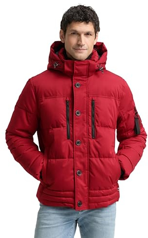 TOM TAILOR Herren 1048485 Pufferjacke mit Abnehmbarer Kapuze, 10814-Coach Red, XL