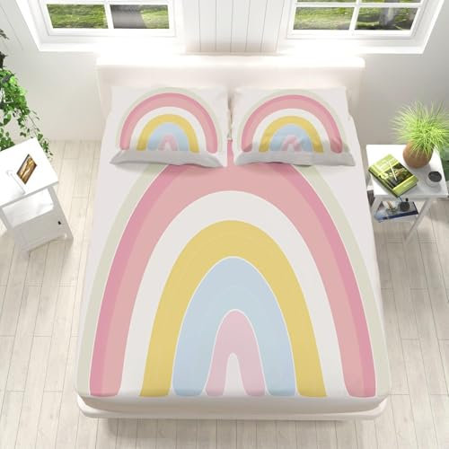 TACOKI 3D Regenbogen Spannbettlaken 70x140cm, Regenbogen Weiches Mikrofaser Bettlaken für Kinder, Bettlaken Spannbetttuch 70x140 bis 30 cm Matratzenhöhe mit 2 kissenbezüge c8646
