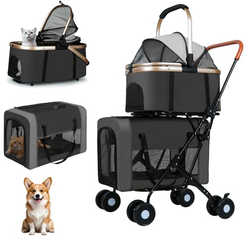 Double Pet Stroller, 4 Lockable Wheels for Small‑Medium Dogs & Cats