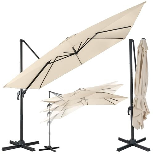 SOARS Sonnenschirm rechteckig 300cm, Ampelschirm um 360° drehbar, Gartenschirm neigbar 90°-135°, Balkonschirm windfest & UV-Schutz, Marktschirm groß mit Kurbel, für Garten, Terrassen, Cafés, beige