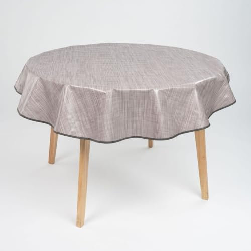laro 160cm runde Wachstuch Tischdecke abwaschbar Wachstuchtischdecke mit Saum-Eingefasst-Paspelband, Muster:Leinenoptik Grau Meliert, Größe: Rund 160cm